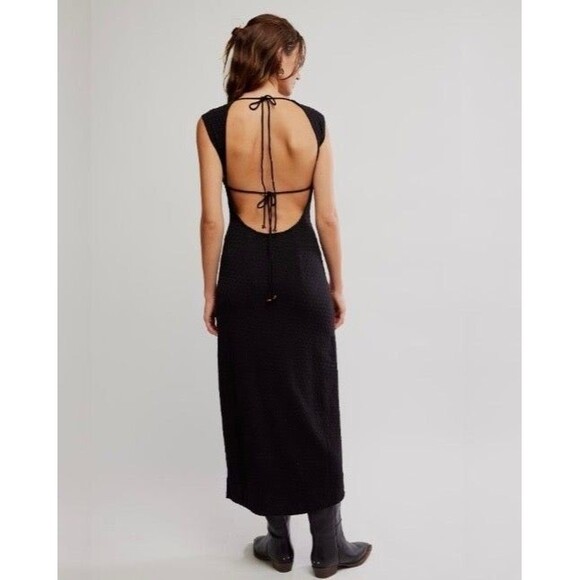 Free People Free-est Eventide Midi Dress Eyelet Embroidered Black M New 283169 - Picture 3 of 9